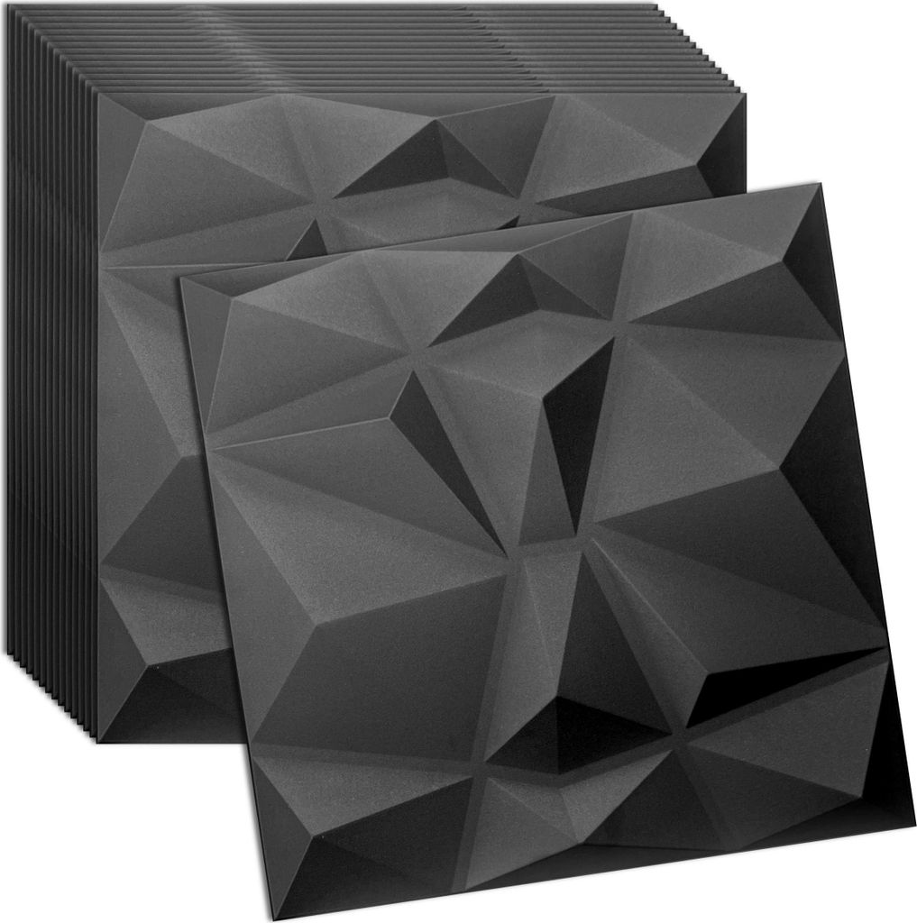 Verdico | 3D Wandpaneel Polystyrol - 50x50 cm - Schwarz - Stilvolles Design - 16 Stück für modernes Ambiente, Wand- & Deckenverkleidung