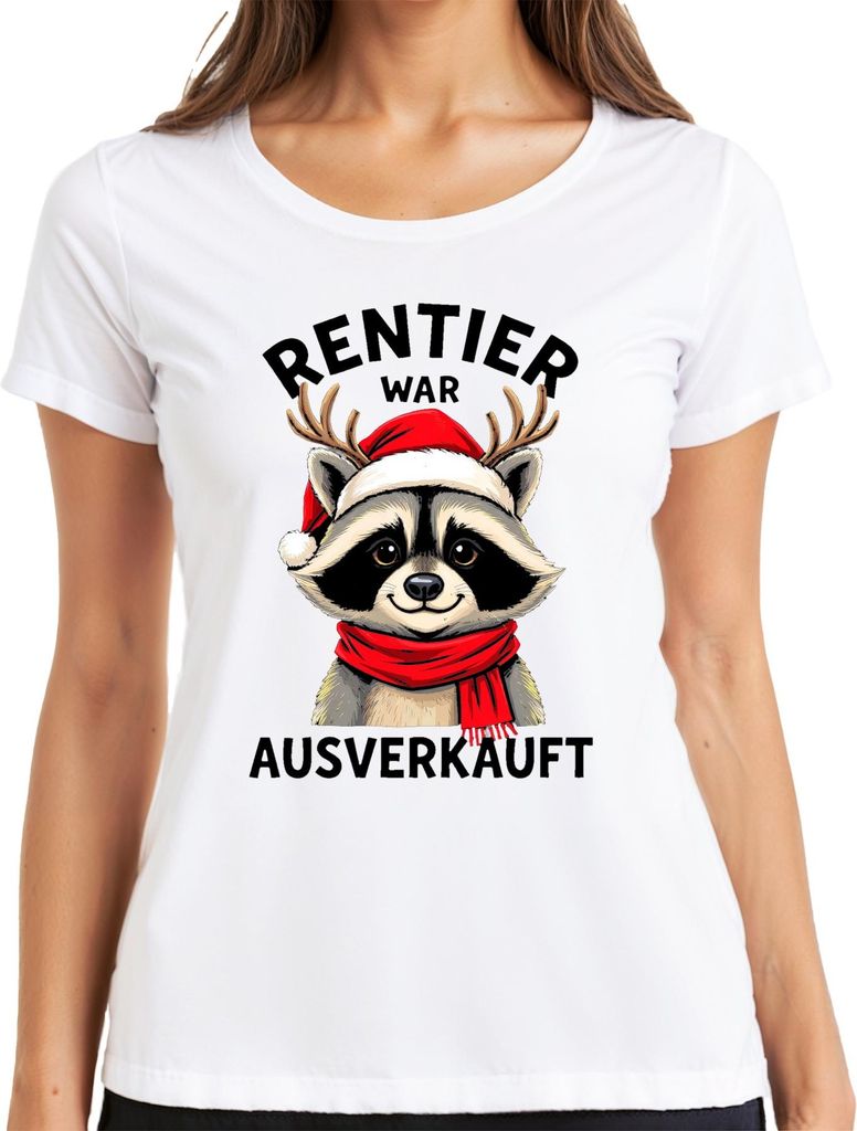 Rentier war t Waschbär Weihnachten lustig Geschenk Damen T-Shirt, Weiß, 3XL