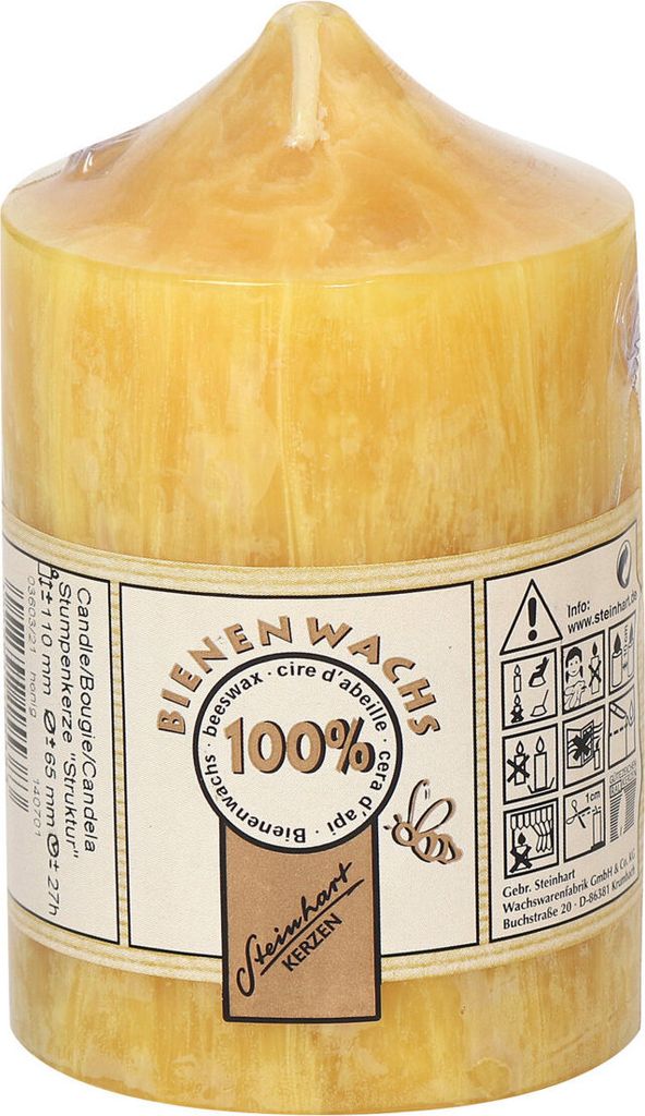 100% Bienenwachs Stumpenkerze "Struktur" Honig 110 x Ø 65 Produktbild 