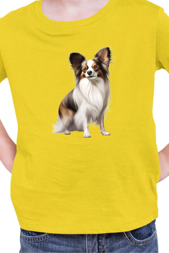 Kinder T-Shirt Dogs Breeds Papillon Dog Breed 005, 5-6 Jahr - 116 / Gelb