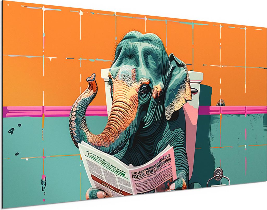 DEQORI Alu-Dibond Bild Weiß 100x50 cm 'Elefant macht Druck' Wandbild Metall dünn Design