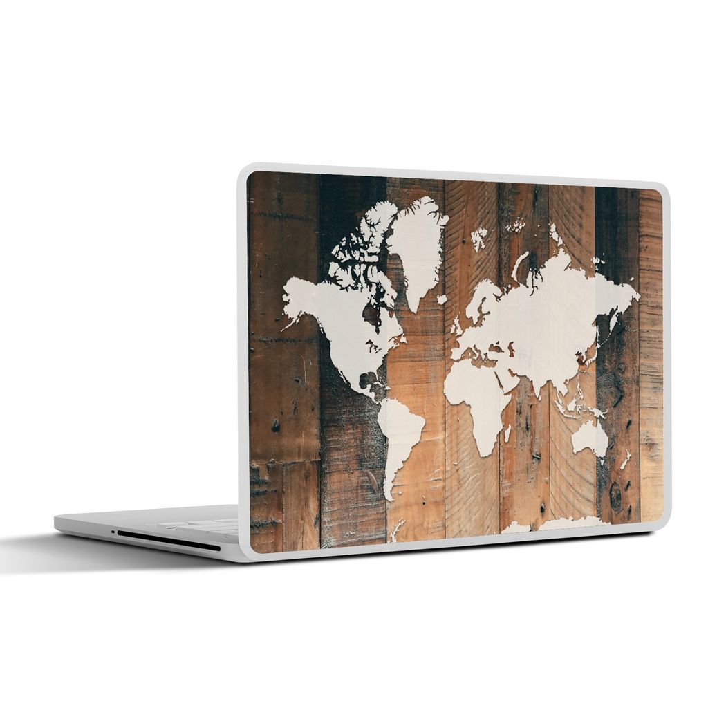 MuchoWow Laptop Aufkleber Sticker Cover Weltkarte - Holz - Weiß 32.5x23.5 cm - Sticker für Laptop - Selbstklebend