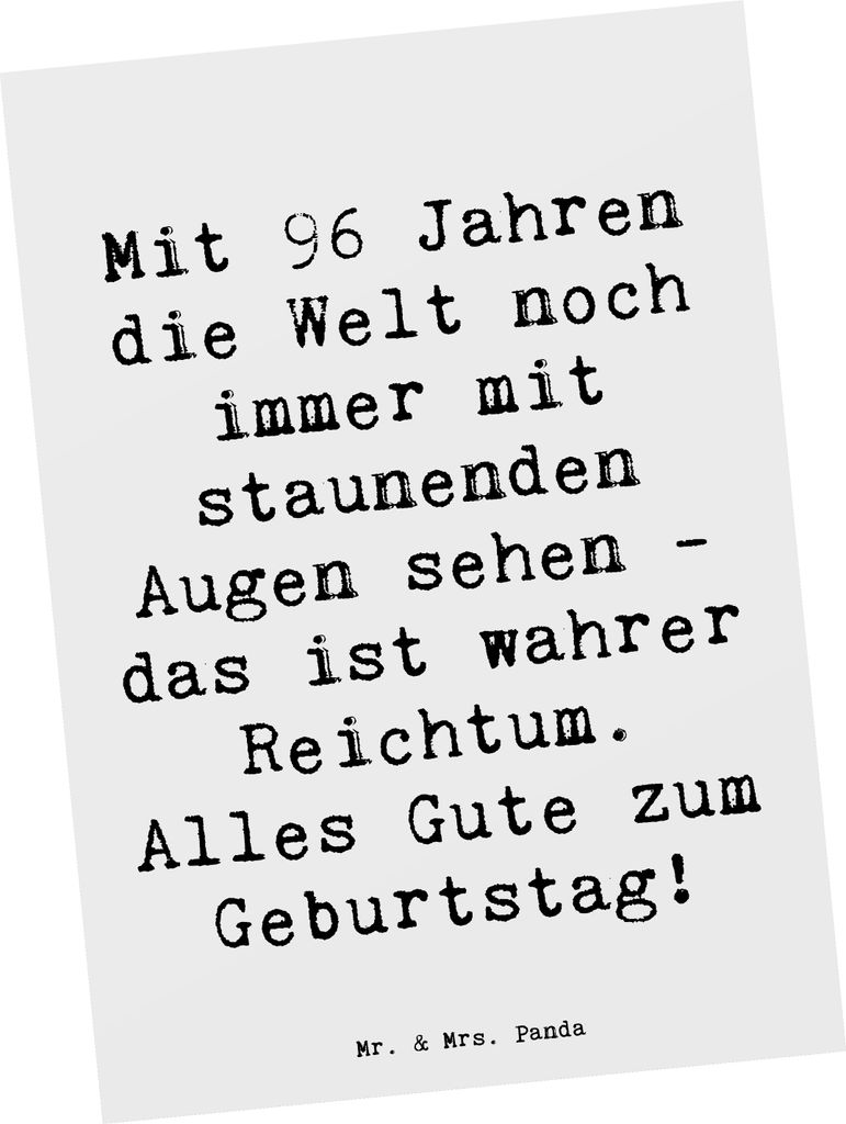 Mr. & Mrs. Panda Postkarte Spruch 96. Geburtstag Freude - Weiß - Geschenk, Postkarten, herzlicher Wunsch, Herz und Seele, Fotokarte, Leben feiern,...