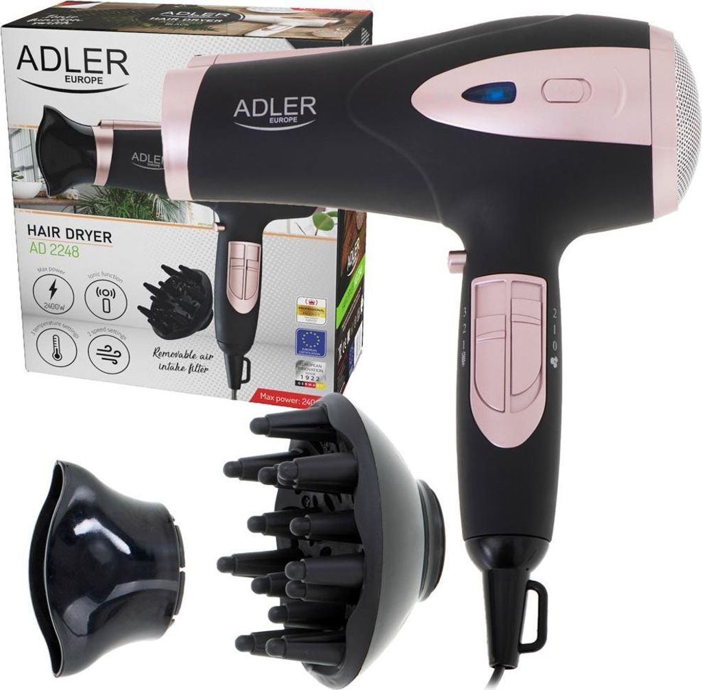 Adler AD 2248B, Schwarz, Einfarbig, Hängeschlaufe, 1,8 m, Produktbild 