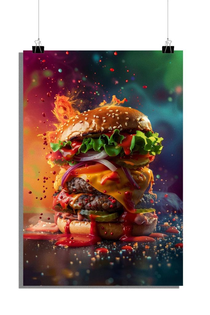 Giant Hamburger Poster - Burger Poster - Food Poster - Fast Food Poster - 61x91cm - Perfekt zum Einrahmen