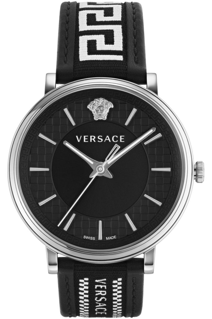 Versace VE5A01321 V-Circle schwarz weiss silber Leder/Textil Herren Uhr NEU