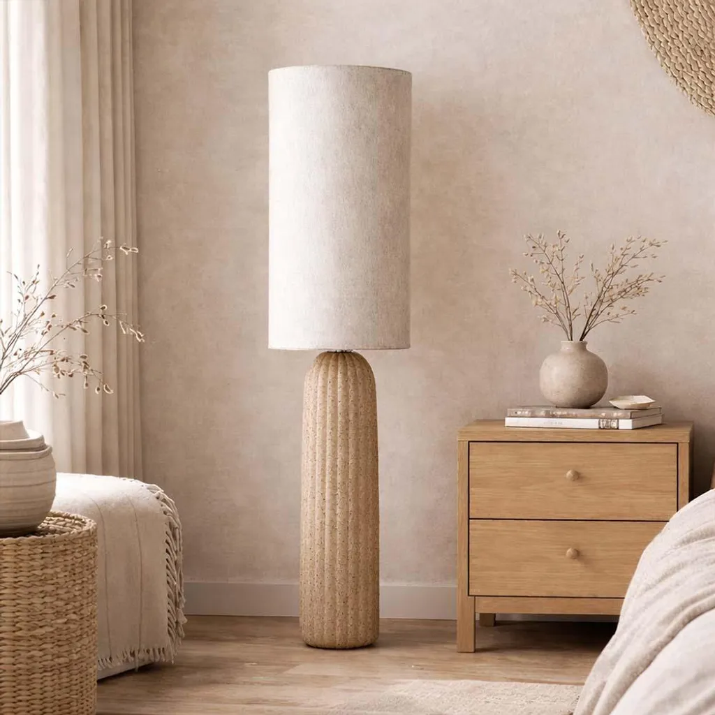 Lampadaire design Mons Milton & Oldbrook en métal et tissu beige clair