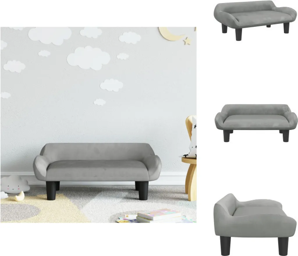 Canapé enfant en velours ultra doux gris clair idéal pour coin lecture