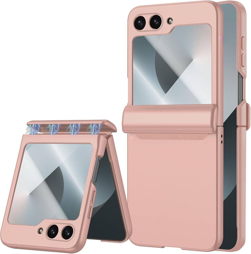 Hülle für Samsung Galaxy Z Flip 6 / Z Flip 7 FE Magnetische Scharnierschutz Hartes PC mit Displayschutz All-Inclusive Schutzhülle Pink