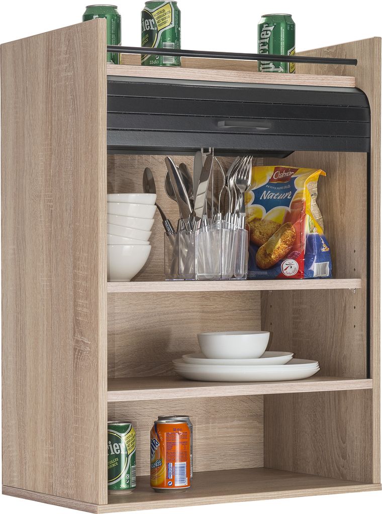 SIMMOB Küchenschrank Oberschrank Schrank Hängeschrank Rollladentür H. 76,6 cm, Farbe:Eiche
