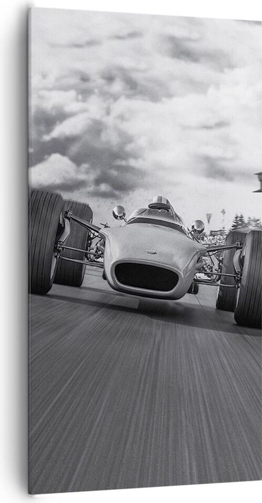Bild auf Leinwand - Leinwandbild - Einteilig - Formel 1 Schwarz und Weiß - 65x120cm - Wand Bild - Wanddeko - Wandbilder - Leinwanddruck - Bilder -...
