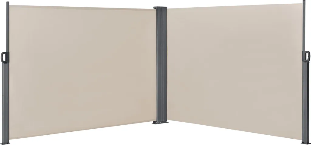 Paravent rétractable double beige 180x600cm pour terrasse et balcon