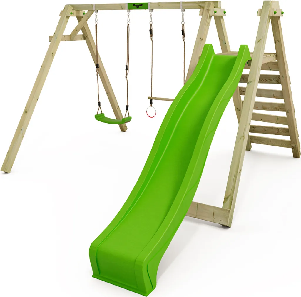 Portique en bois massif JollyJay avec balançoire et trapèze polyvalent