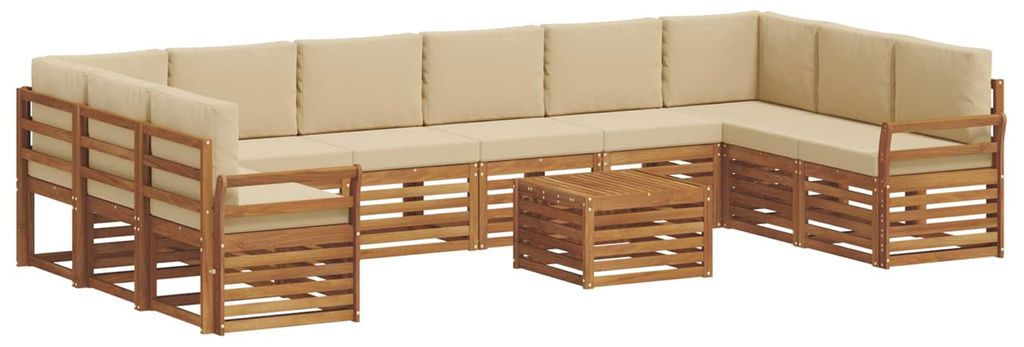 vidaXL Ecksofa Set mit Kissen 11 pcs Natur und Beige Massivholz Akazie