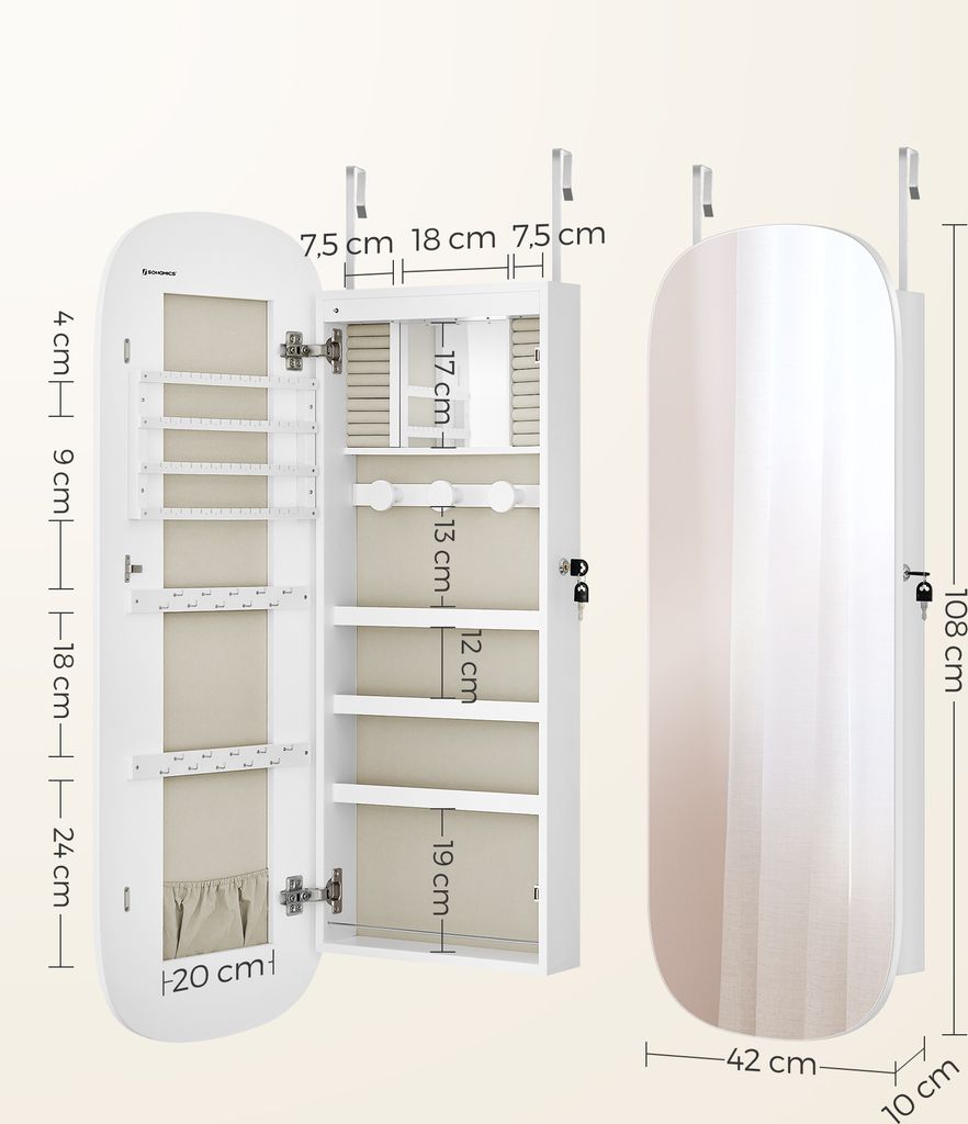 SONGMICS Schmuckschrank, Spiegelschrank, Schmuck-Organizer Produktbild 5