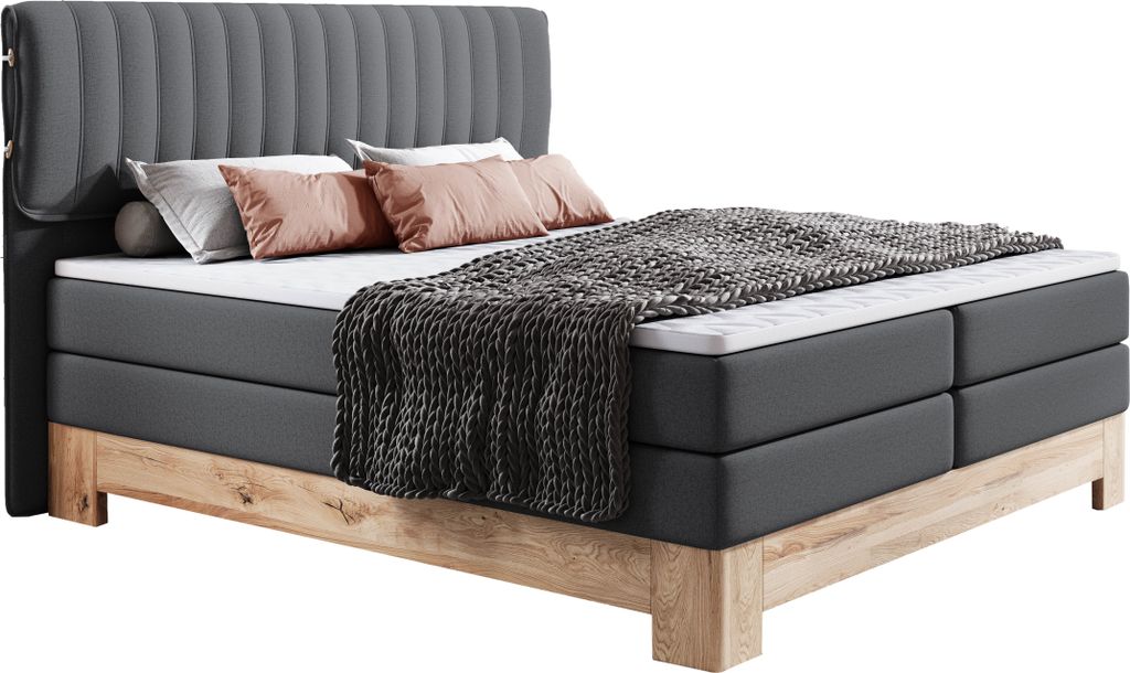 DomoHome Boxspringbett Mit 7-Zonen-Taschenfederkern, Eichenholz-Rahmen, Polsterbett Mit Kaltschaum-Topper Für Optimalen Schlafkomfort | 140x200 cm...