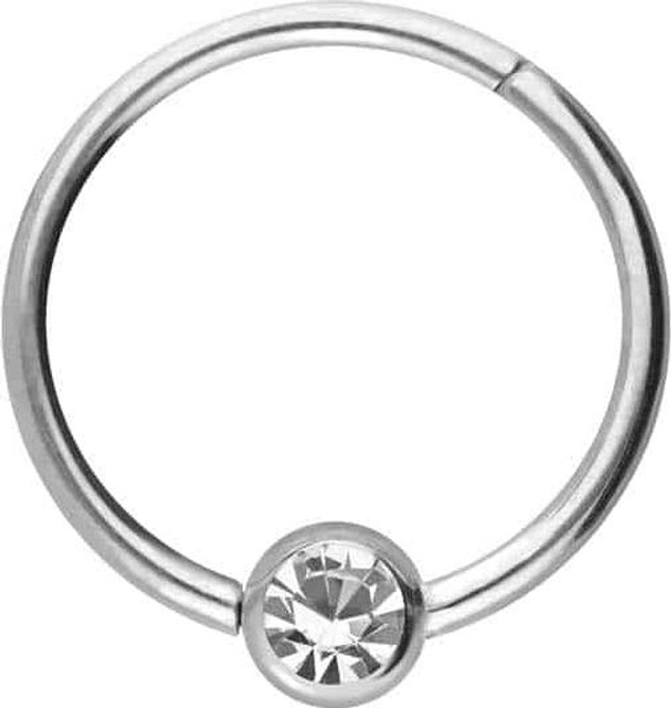 Ohrpiercing, Nasenpiercing, Septum Piercing Titan Segmentring Clicker KRISTALL Silber Innendurchmesser: 7mm + Stabstärke: 0,8mm