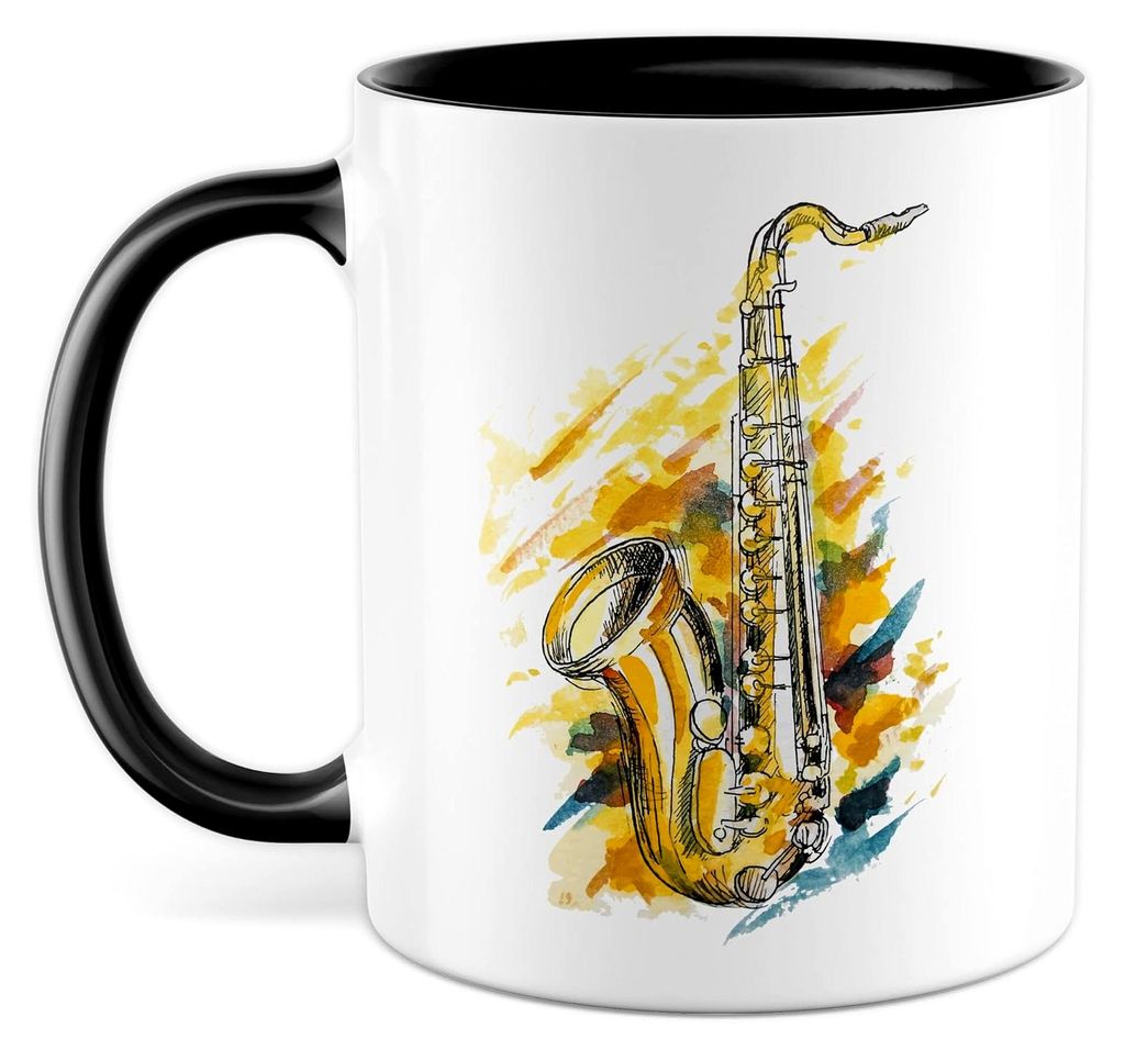 Saxophon Tasse Geschenk, Design für Musiker, Kaffeetasse für Holzbläser und Bandmitglieder, Geschenkidee für Saxophonliebhaber
