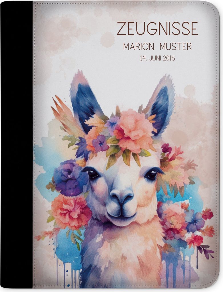 Zeugnismappe, Dokumentenmappe, Ordner A4, Giraffe Blume mit Klarsichthüllen