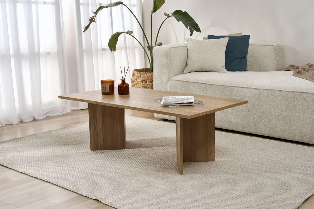 Table basse rectangulaire en chêne pour salon moderne, modèle Sabin 119cm