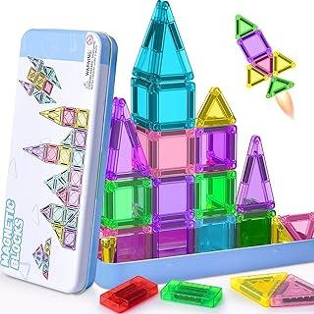 42-teiliges Mini-Magnetbausteine Reiseset für Kleinkinder – Tragbares magnetisches Konstruktionsspielzeug mit Metall-Aufbewahrungsbox, ideal fü...