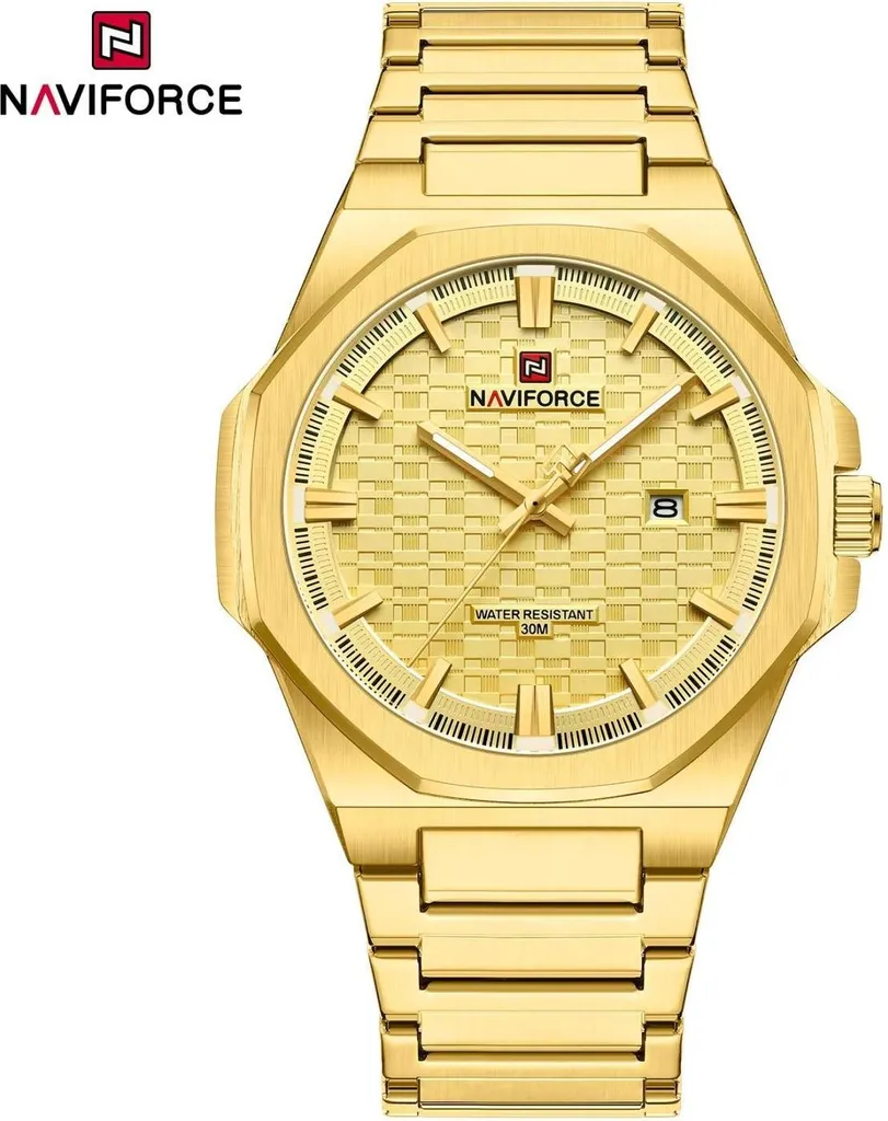 Montre homme dorée NAVIFORCE ST-38667 anti-rayures qui ne ternit pas