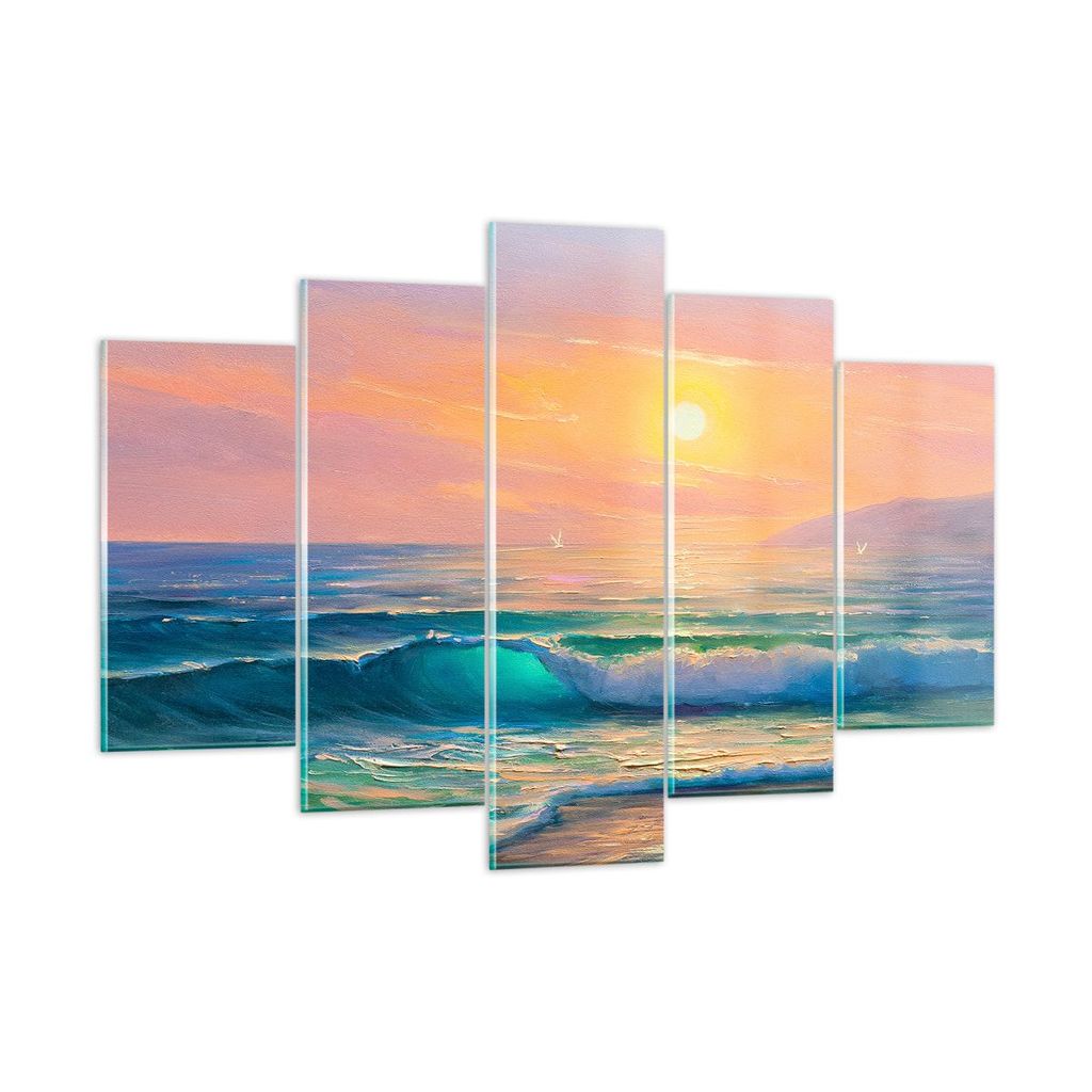 Bilder auf glas - Meer Welle Ufer - 150x100cm - Glasbilder - Wandbilder - Kunstdruck - zum Aufhängen bereit - Wanddekoration aus Glas - Glas Bilde...