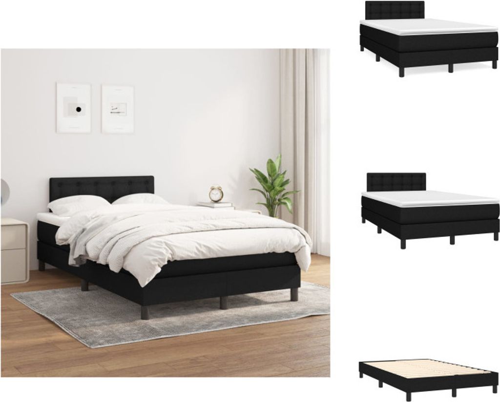 vidaXL Boxspringbett mit Matratze Schwarz 120x200 cm Stoff - Betten & Bettgestelle