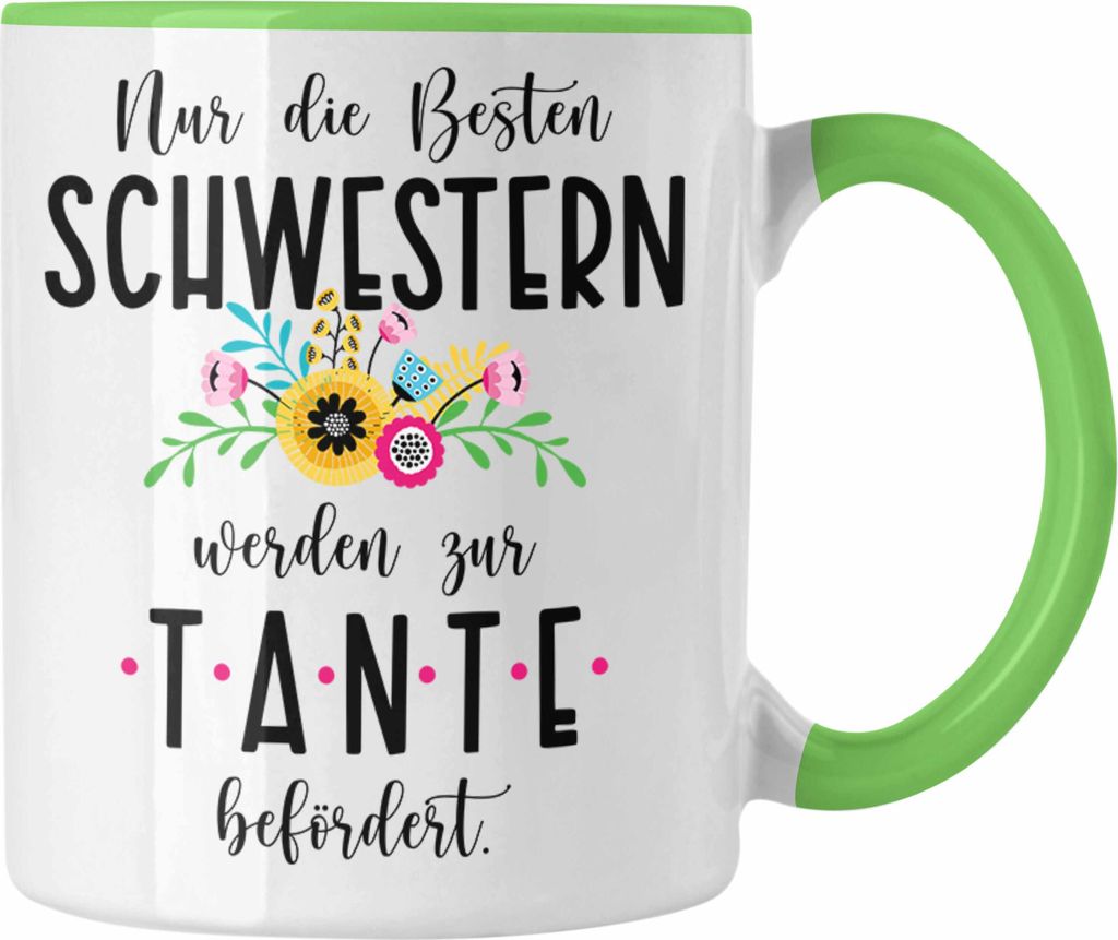 Trendation - Du Wirst Tante Tasse 2023 Verkündung Schwangerschaft Überraschung Baby Ankündigung Tante (Grün)