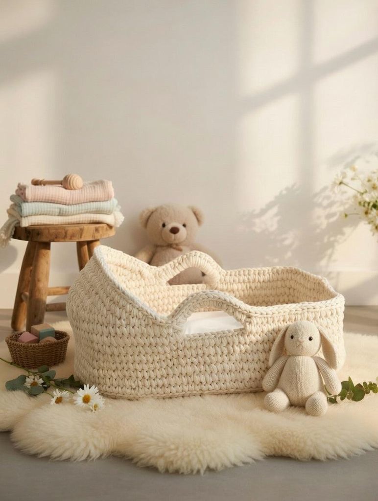 Moseskorb Babybett mit Matratze – Schlafkorb mit Matratze, atmungsaktiv, ohne Ständer, ideal für erste Monate