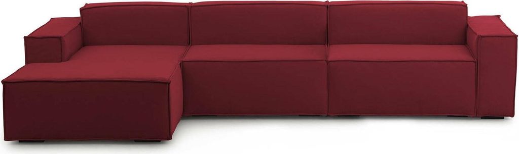 Festes Sofa Licia, Modulares 4-Sitzer-Sofa mit linker Halbinsel, 100% Italy, Modernes Sofa aus Stoff, Cm 340x170h70, Rot