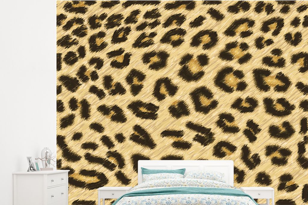 MuchoWow Fototapete für Wohnzimmer oder Schlafzimmer Wandtapete Vinyl Motivtapete Eine Nahaufnahme eines illustrierten Leopardenfells - 245x220 ...