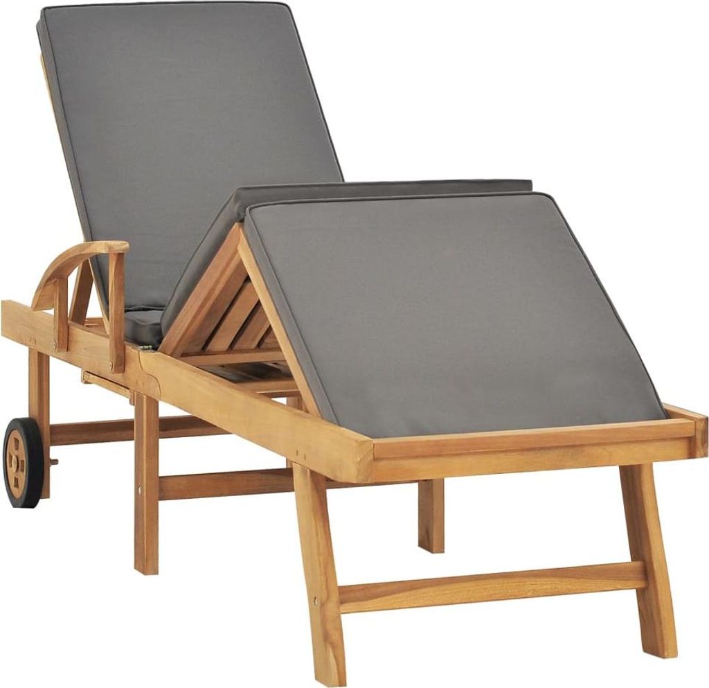 vidaXL Sonnenliege mit Auflage Massivholz Teak Dunkelgrau