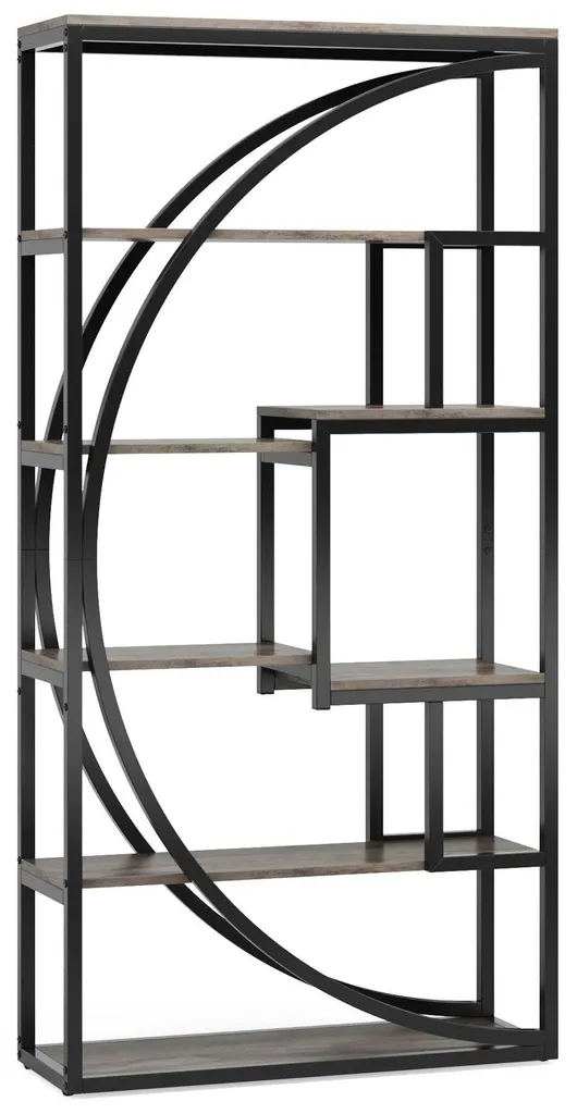 Bibliothèque colonne style industriel bois et noir avec 5 larges étages