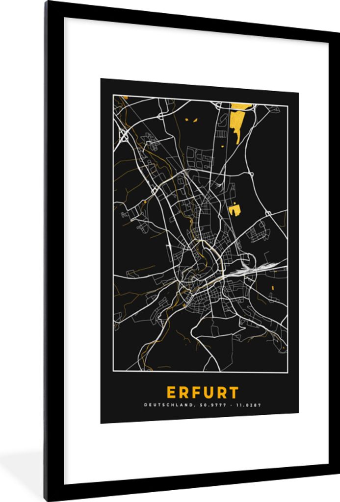 MuchoWow® Gerahmtes Poster Schwarz und Gold - Stadtplan - Produktbild 