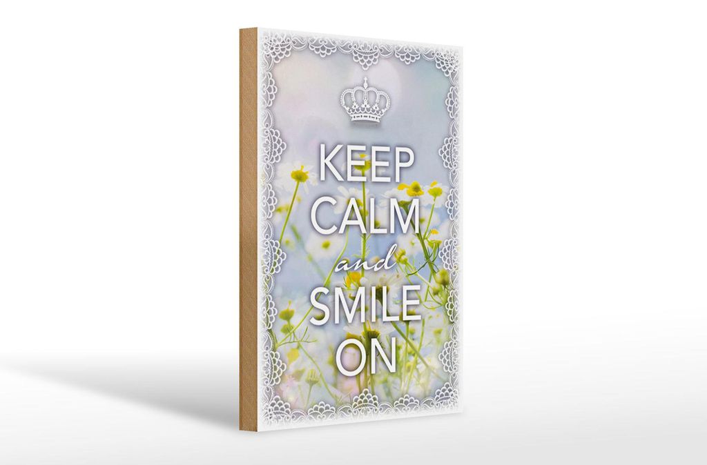 Holzschild Spruch 20x30cm Keep Calm and smile on Krone