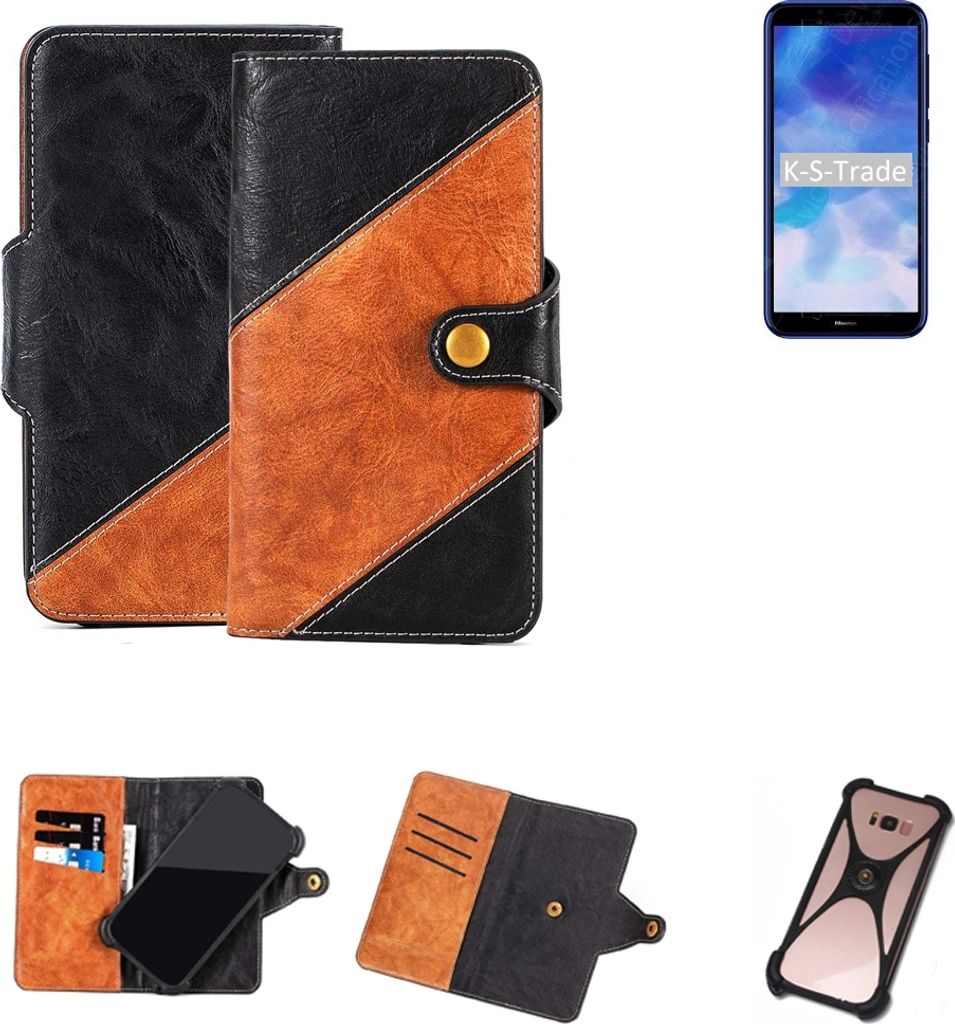 K-S-Trade Handyhülle Schutzhülle Bookstyle Case Wallet-Case kompatibel mit HiSense F27 Handy Cover Bumper Klapphülle schwarz hellbraun 1x