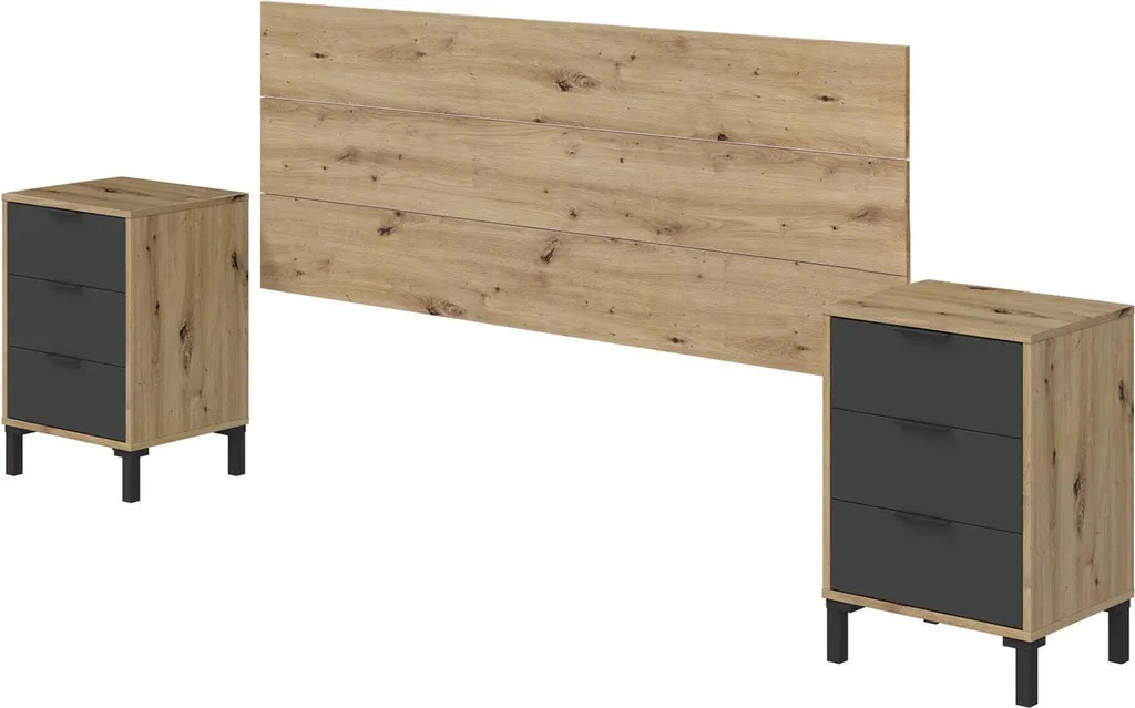 Chevet Chêne Marron Nœuds 3 Tiroirs Allan au Design Suspendu Moderne
