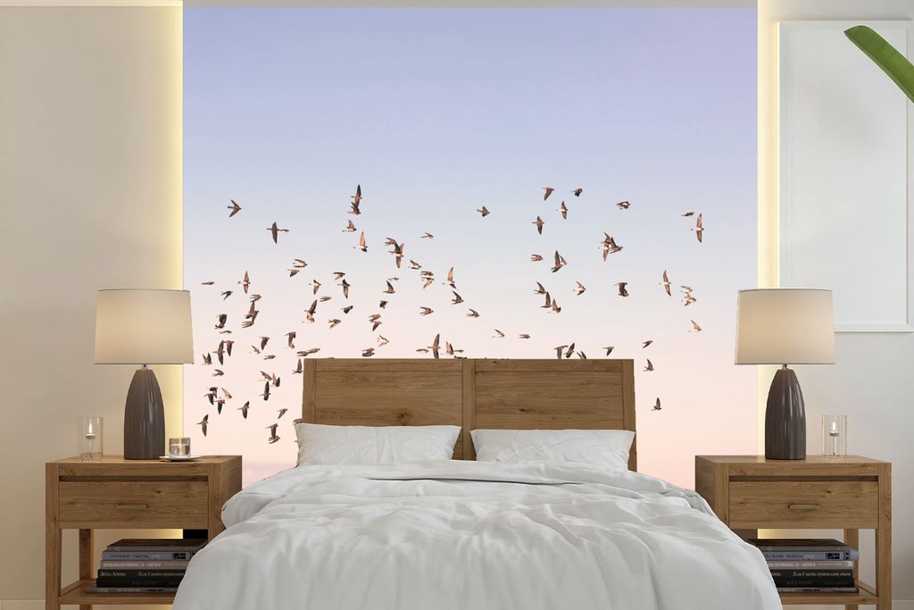 MuchoWow Fototapete für Wohnzimmer oder Schlafzimmer Wandtapete Vinyl Motivtapete Vögel - Meer - Himmel - Natur - Sommer - 280x280 cm - Hinterg...