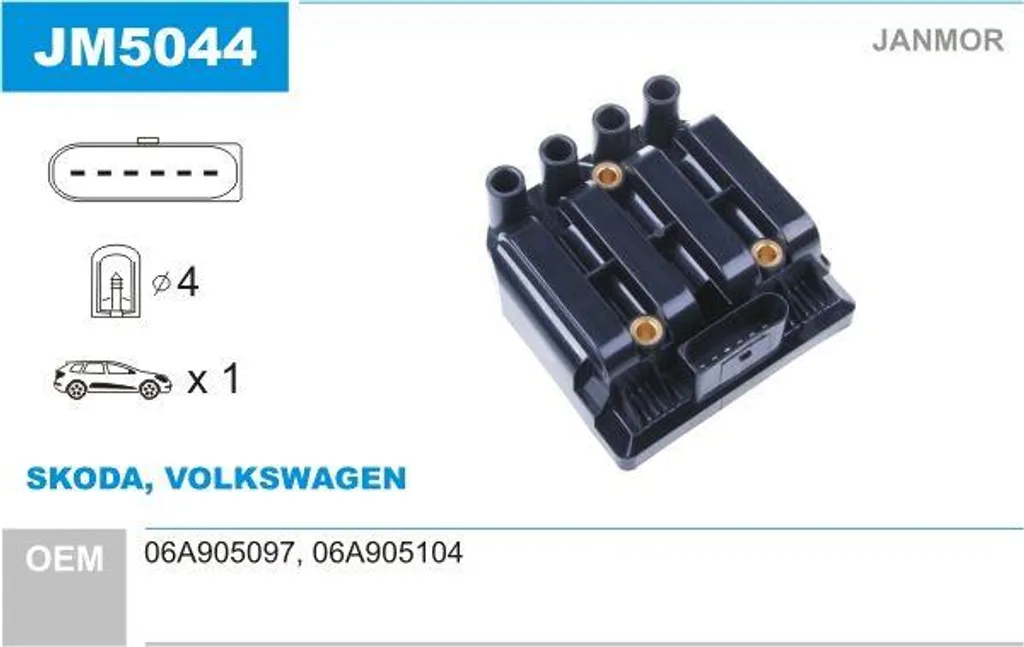 Bobina Accensione JANMOR JM5044 OE 06A905097 per VW Golf IV e Touran