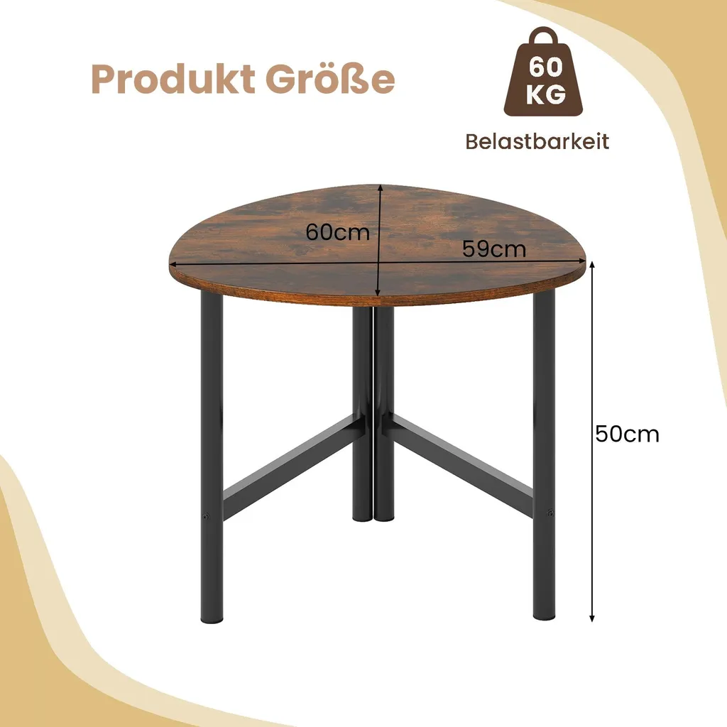 Table basse de salon de style industriel, table d'appoint triangulaire - 3