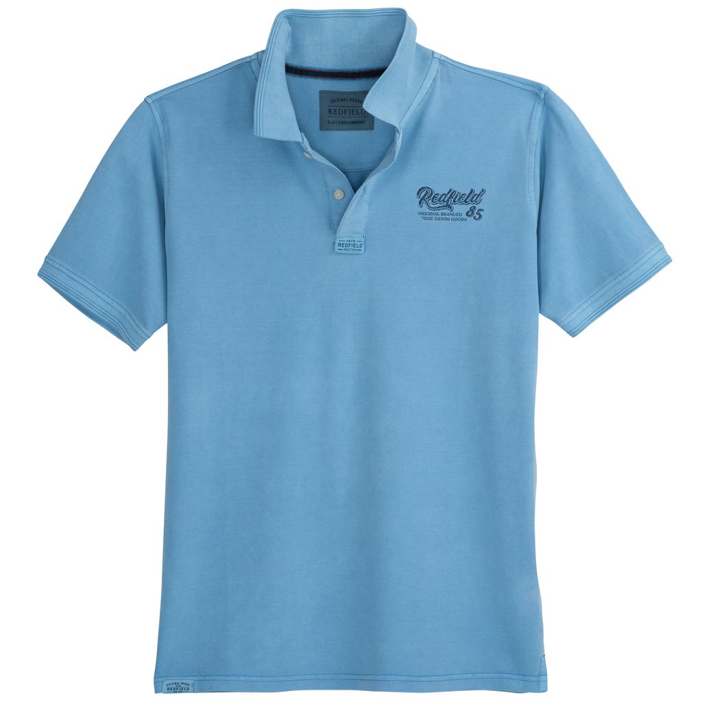 Redfield Used Look Poloshirt XXL hellblau bedruckt