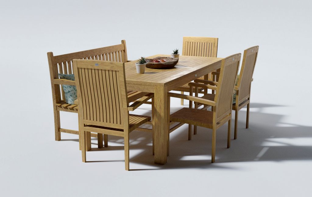 Teak Gartensitzgruppe Teakholz 4xSessel Bank Tisch 180 cm Esszimmer Gartenmöbel