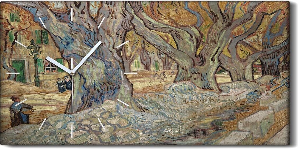 Wohnzimmer-Bild Leinwand Uhr Geräuschlos Kunstdruck 60x30 Die Straßenbauer - weiße Hände