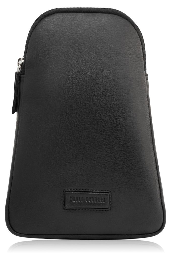 Herren Leder einzelne Schulter schrägen Rucksack klein schwarz Paolo Peruzzi T-118-BL