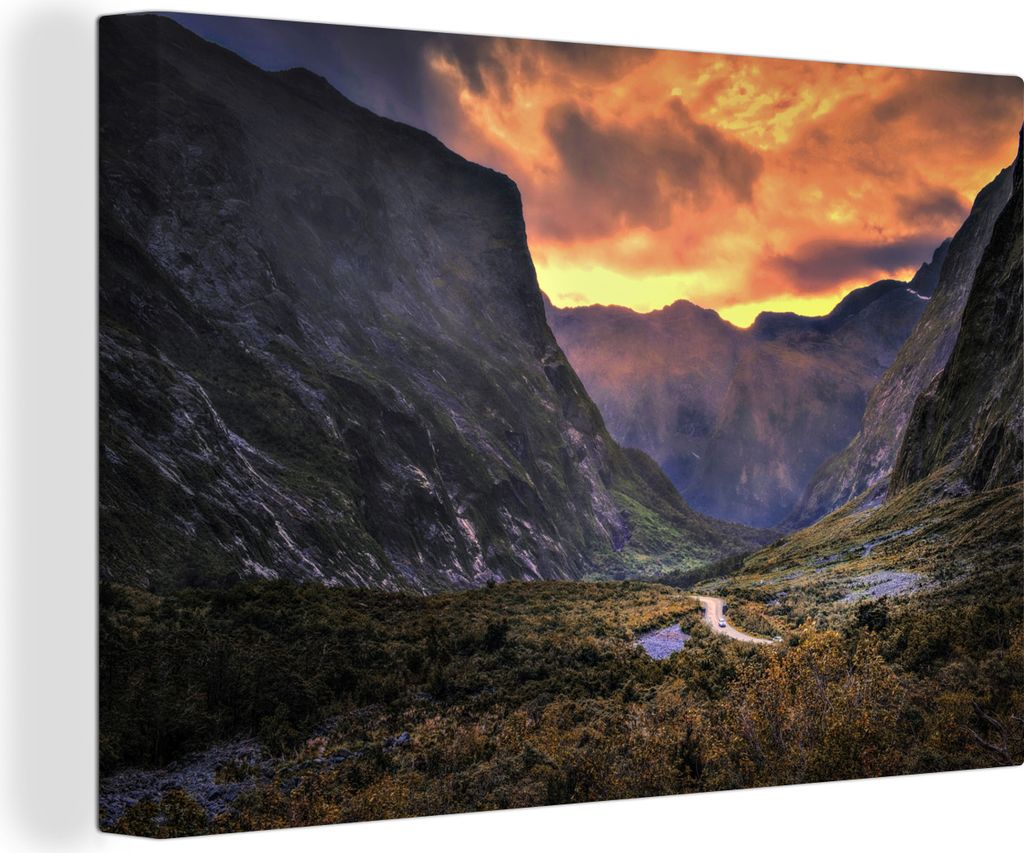 OneMillionCanvasses - Leinwandbilder - 140x90 cm, Milford Sound Highway im Fiordland-Nationalpark, Neuseeland, Wandbilder Kunstdruck Wanddekorati...