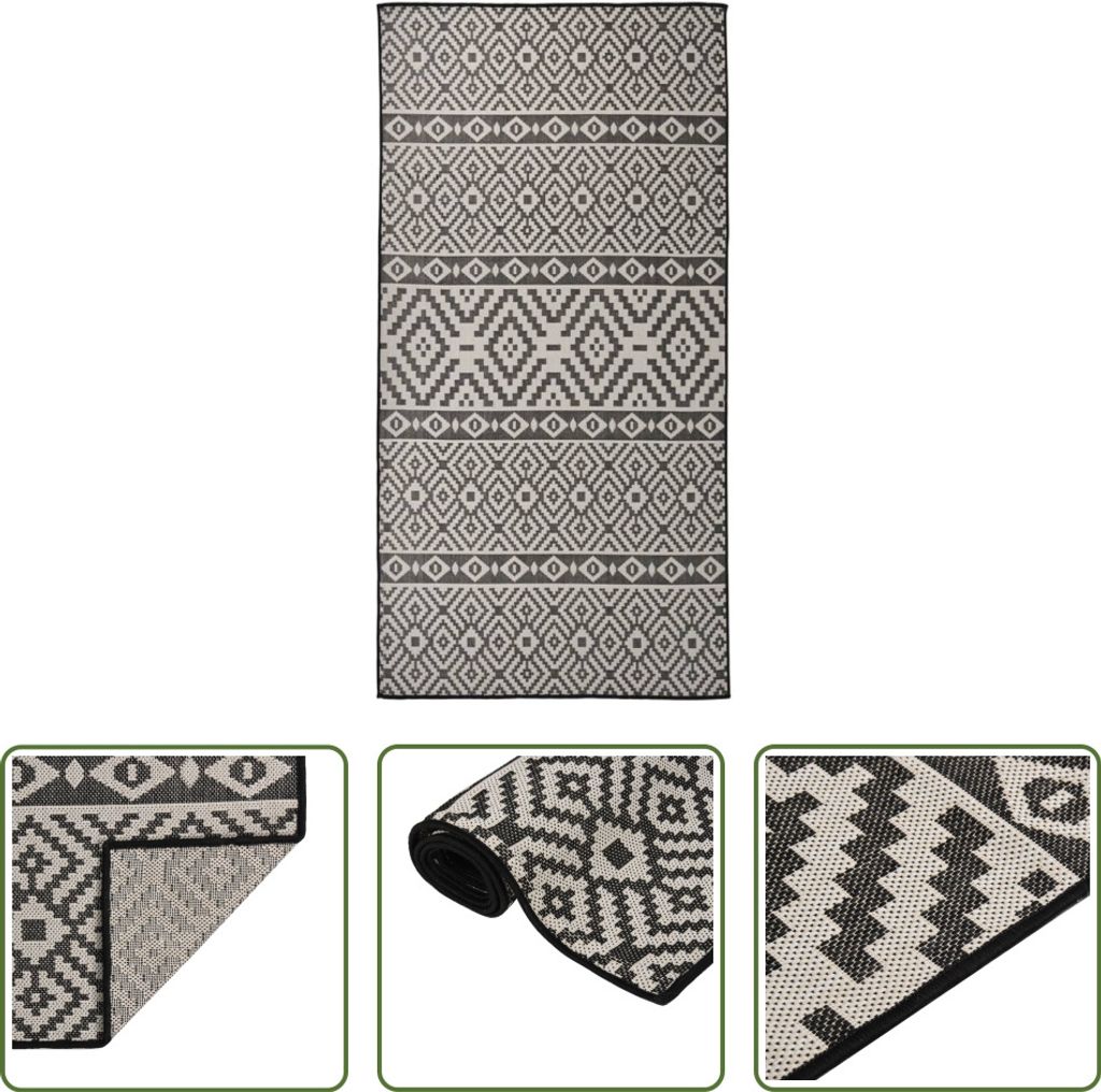 The Living Store Outdoor-Teppich Flachgewebe 100x200 cm Schwarz Gestreift