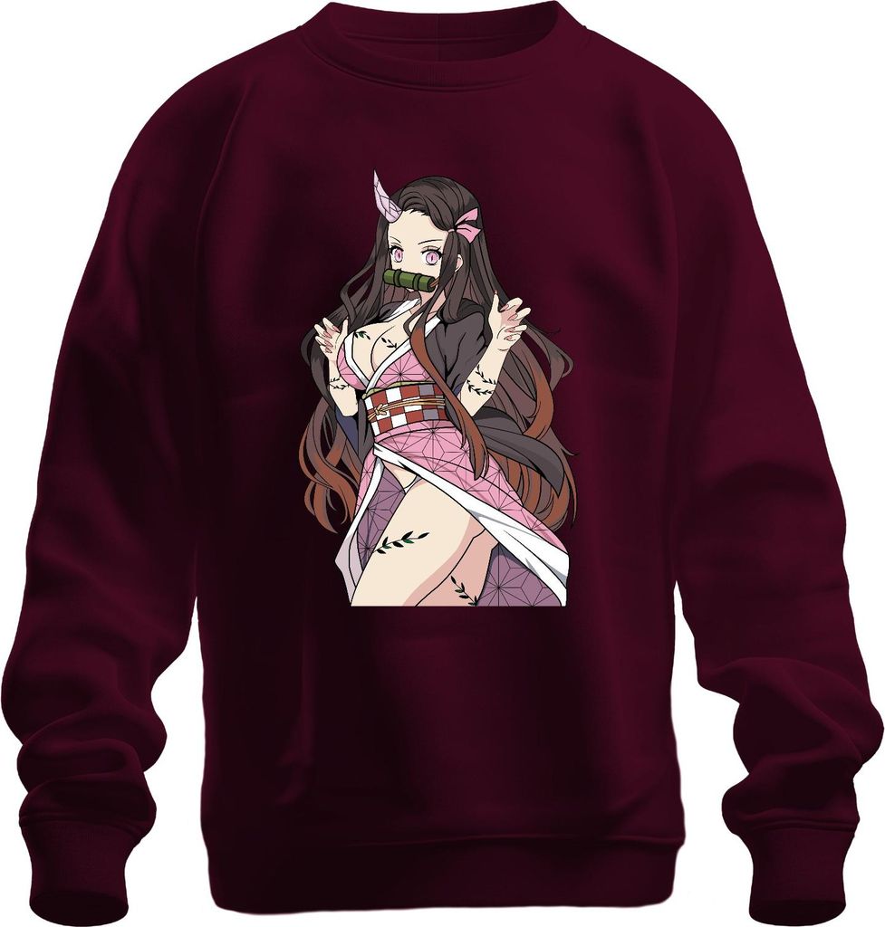 Nezuko Dämonin Bambusknebel Anime Cosplay Geschenk Manga süß Uni Sweatshirt Pullover, Burgundy, M