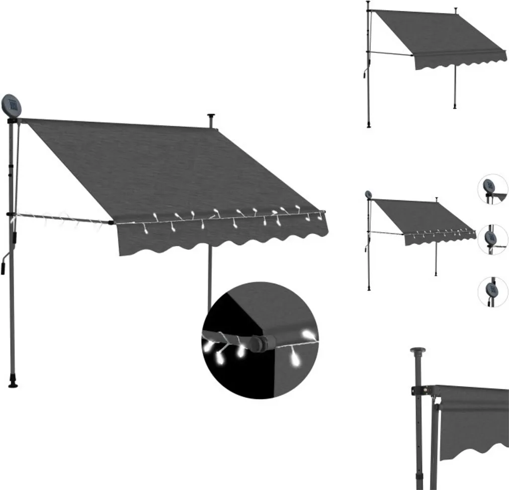 Tenda da Sole Retrattile vidaXL Antracite 150cm con Luci LED Solari