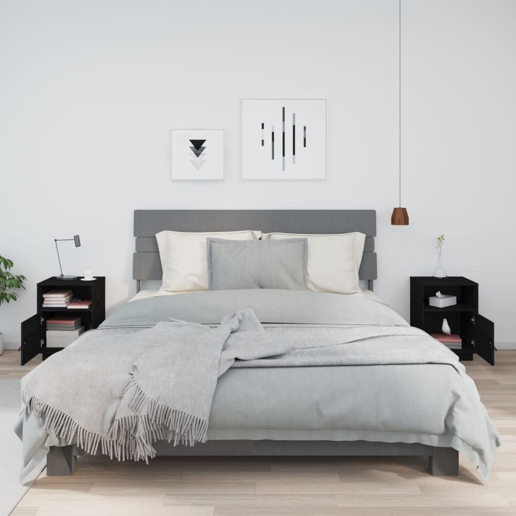 The Living Store Nachttische 2 Stk. Schwarz 40x34x55 cm Massivholz Kiefer